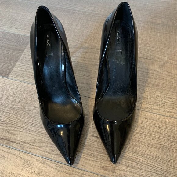Aldo black patent leather pointy toe heels size 9 - Picture 2 of 6